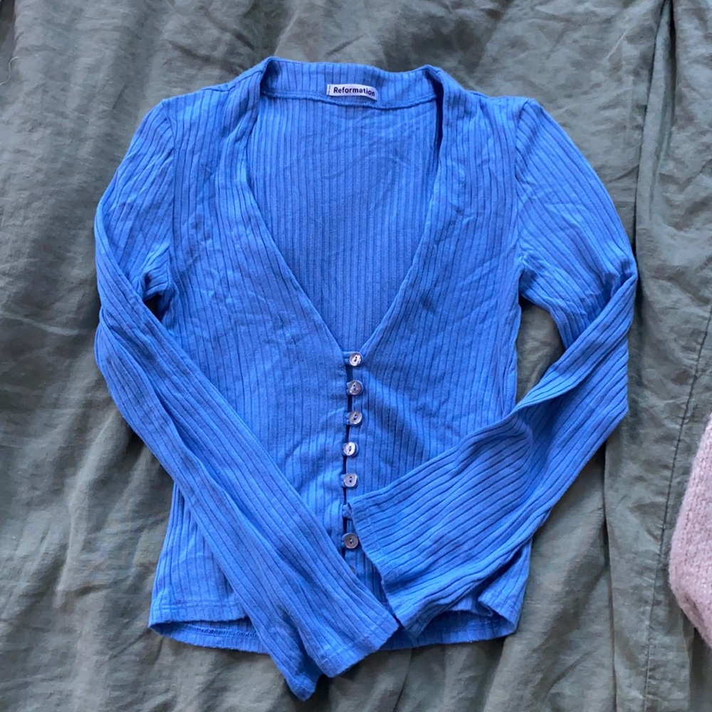 Blue reformation long sleeve button down